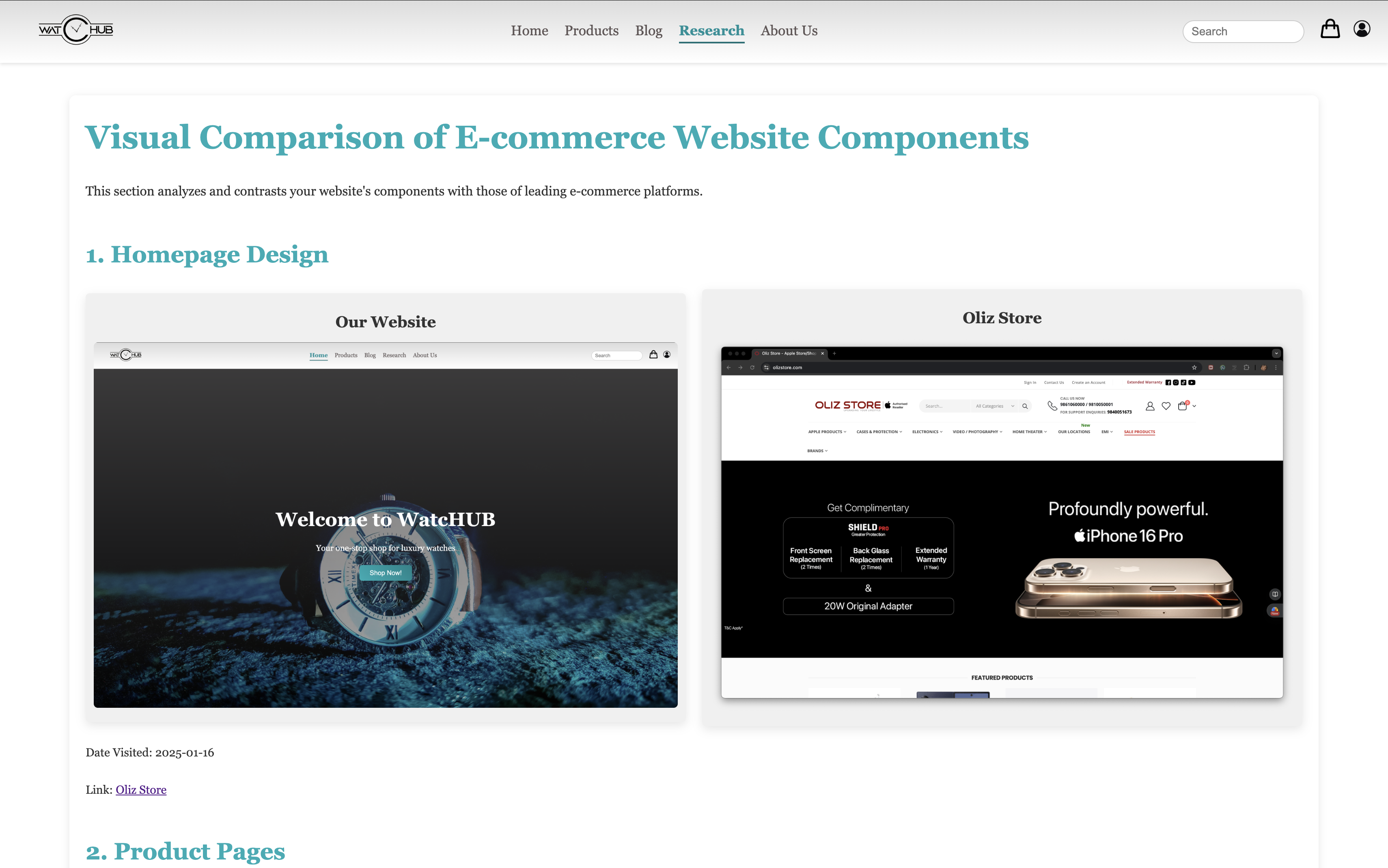 Our Product Page Screenshot