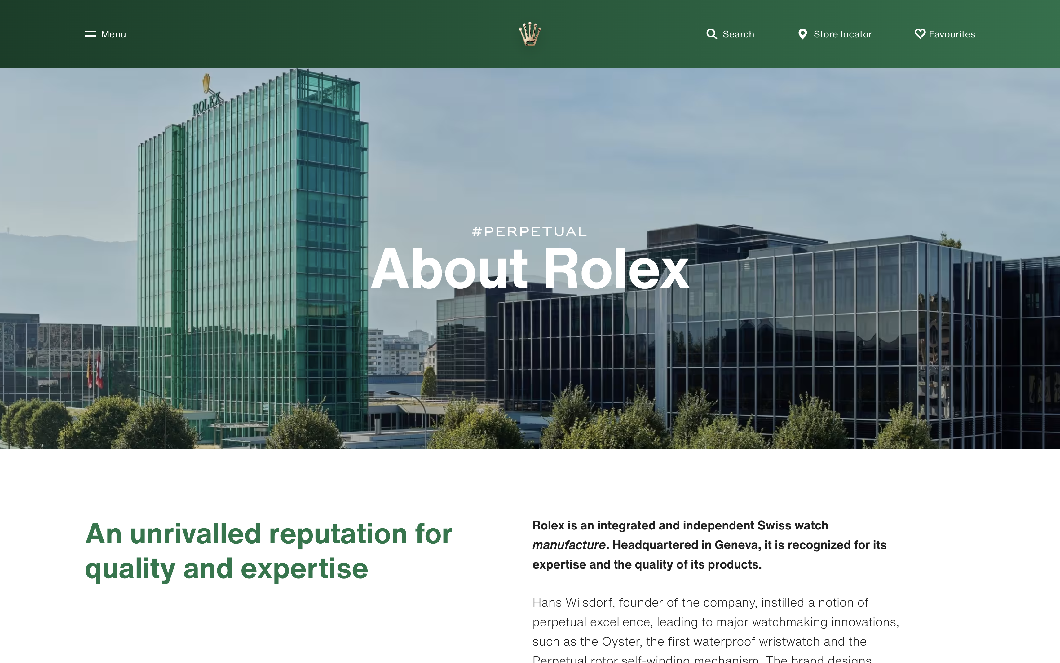 Rolex About Us Page Screenshot