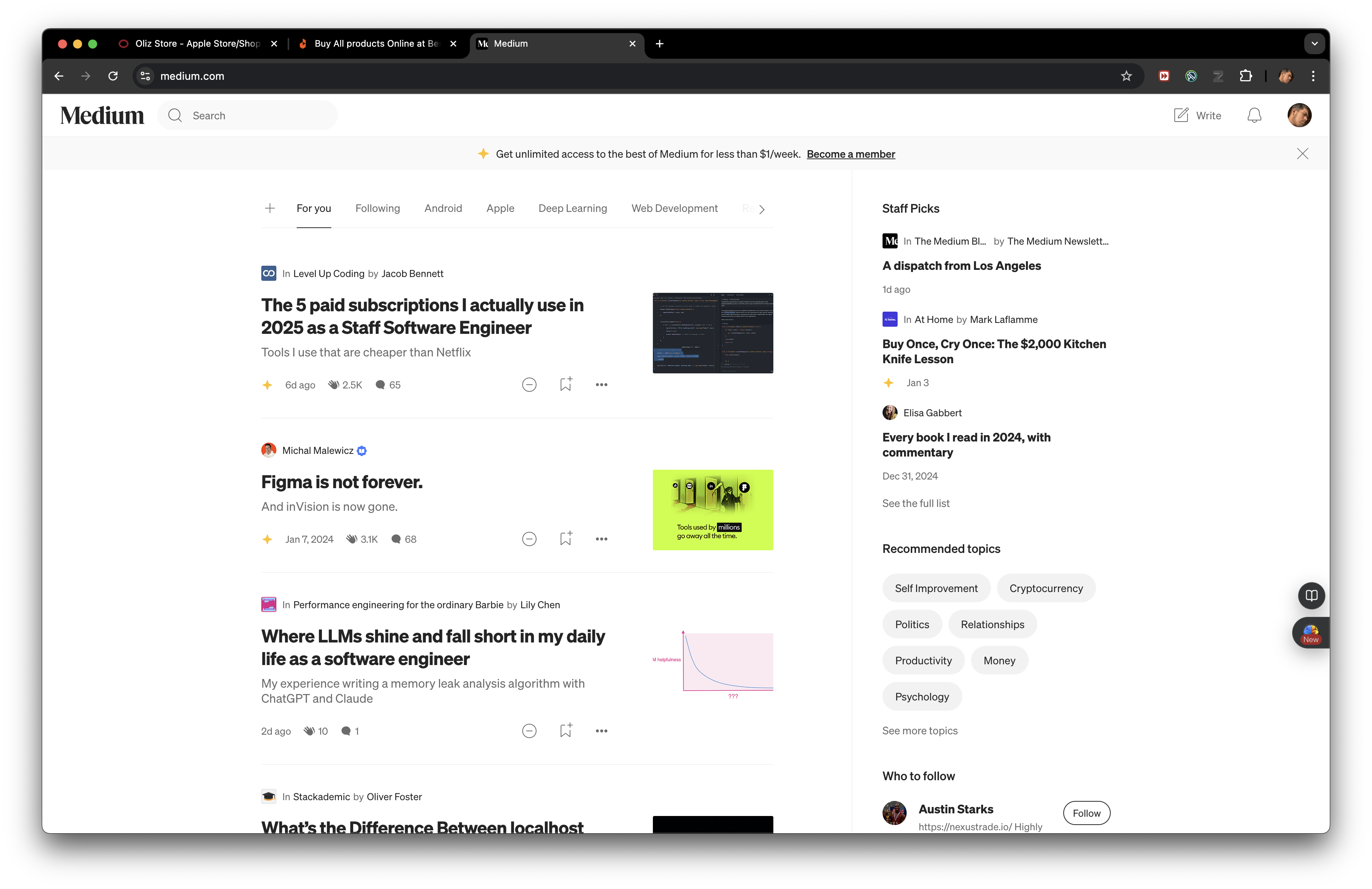 Medium Blog Page Screenshot